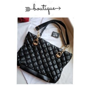 Elegant Large Black Quilted Shoulder Bag